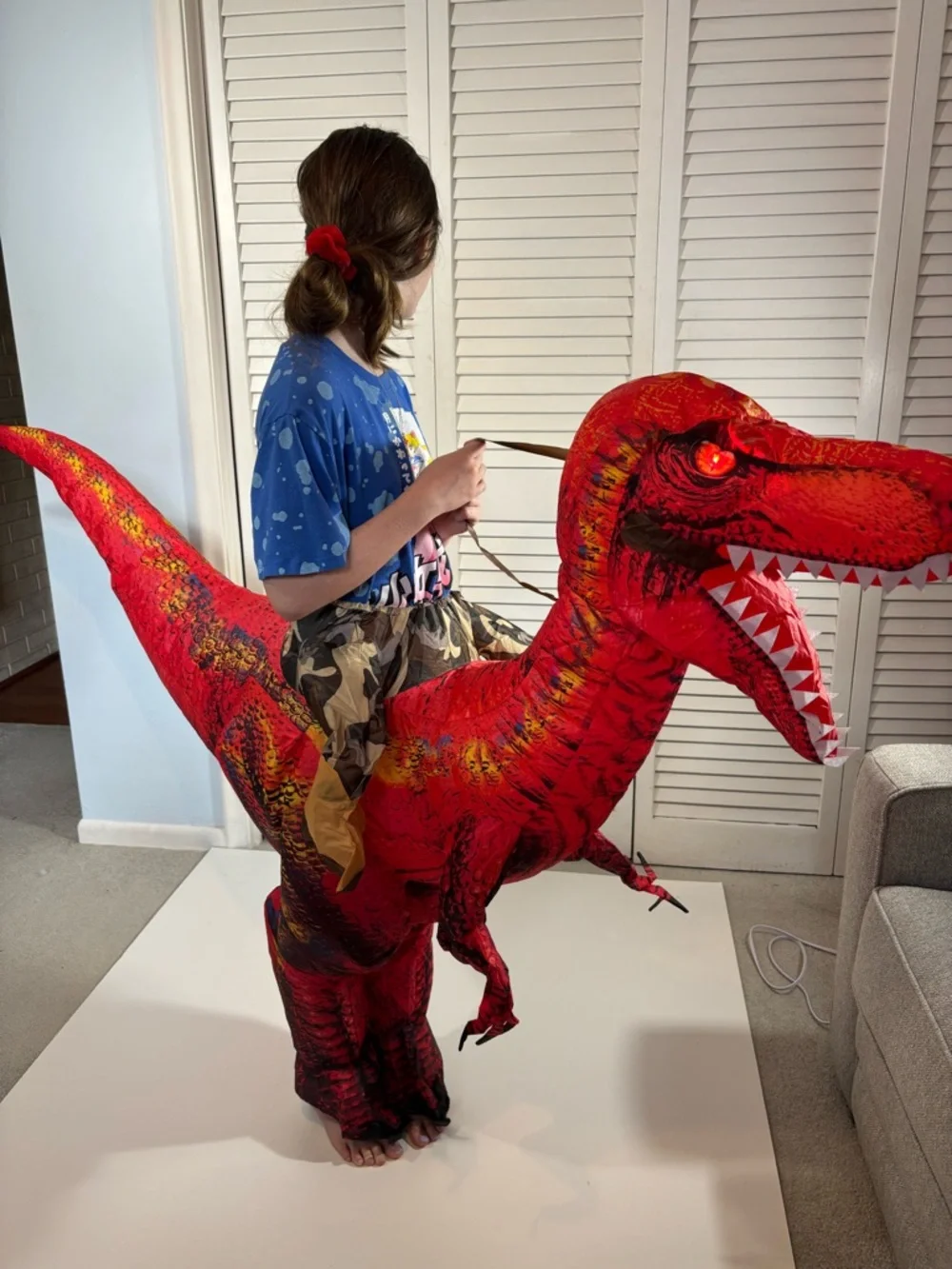 Spooktacular Creations Kids Inflatable Raptor Ride On Costume LED Eyes 7-10